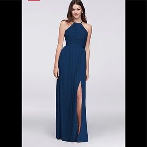 David’s Bridal Bridesmaid’s dress Marine Blue size 12 open-back lace and mesh